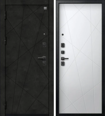 Дверь V-16 Черный муар + Бетон темный - Кашемир белый
